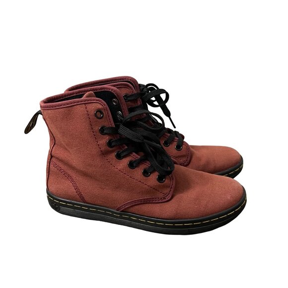 Doc Dr Martens Womens Shoreditch Maroon Burgundy Red Canvas High Top Shoes Sz 6 - Picture 3 of 7